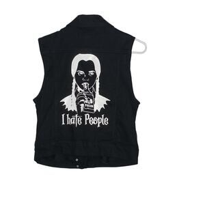Forever 21 Wednesday Addams Black Denim Zip Up Vest NWOT